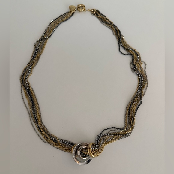 Giles & Bro multi strand silver and gold tone necklace with charms - Picture 4 of 11